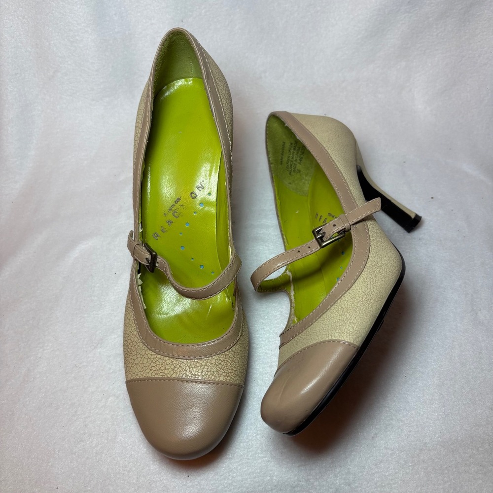 Y2 Kenneth Cole Reaction Hana Banana Mary Jane Pumps Tan Cream 5.5M